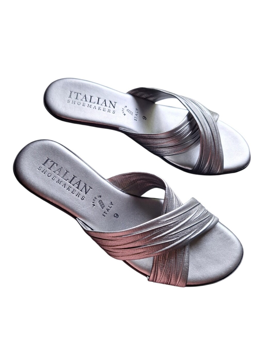 Italian Shoemakers Silver Metallic Slide Sandals